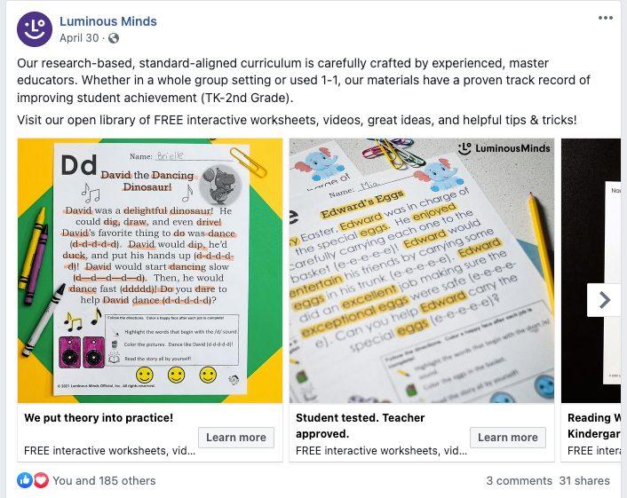 Carousel ads for parents and teachers