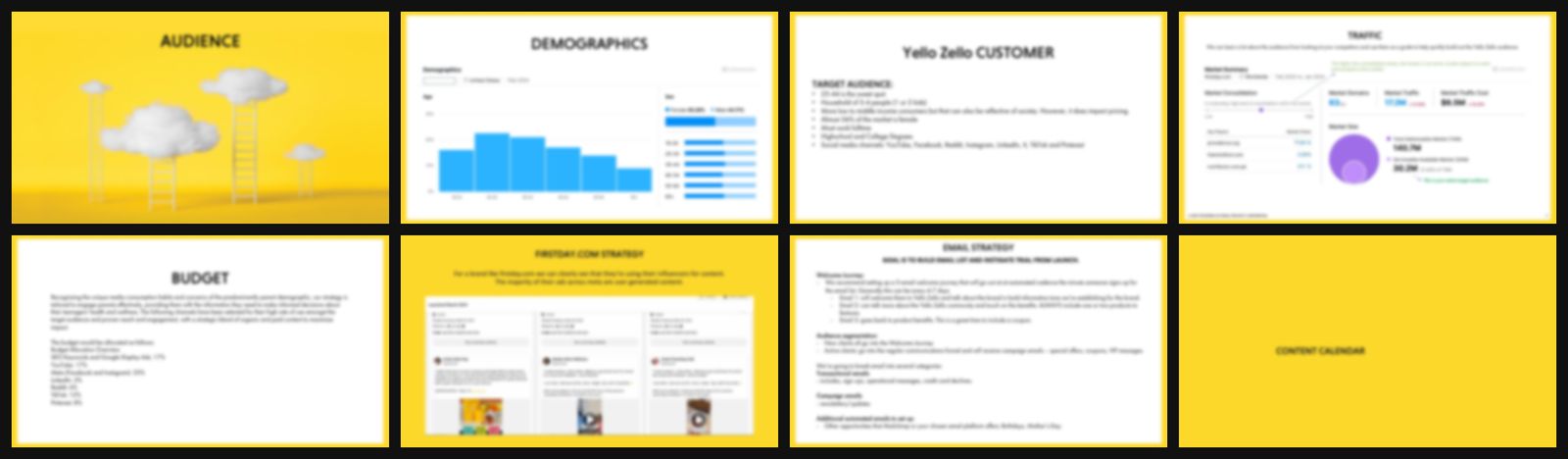 Inside the 41-page Brand Launch Toolkit (blurred to protect the client)